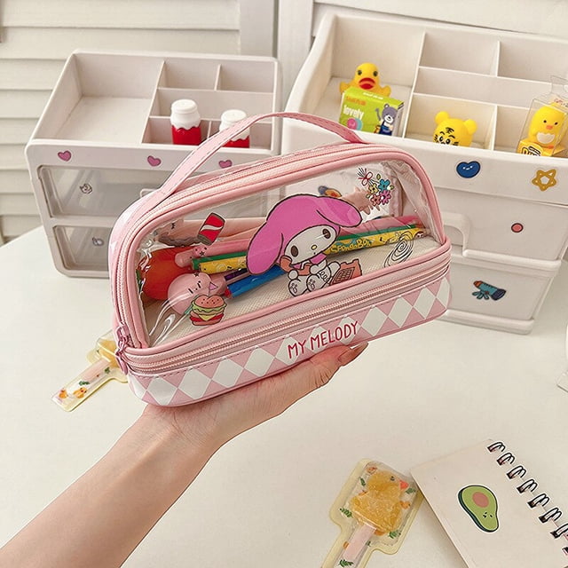 Sanrio-estuche de lápices de Hello Kitty para niños, estuche de gran capacidad de doble cubierta para bolígrafos, bolsa de lápices Kuromi Cinnamoroll, suministros para regalo Fivean unisex