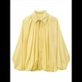 thumbnail image 2 of Chaqueta Acolchada para Mujer, Estilo Urbano, Holgada, Informal, con Mangas Murciélago, Solapa, Plisada y Cremallera. Amarillo S, 2 of 7