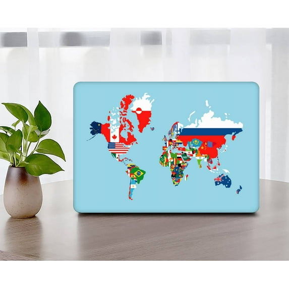 Hard Shell Case for Old Version MacBook Air 13 inchs( No Touch, 2010 2011 2012 2013 2014 - 2017) Cable Tie Model A1466 & A1369, No USB-C World Map 23