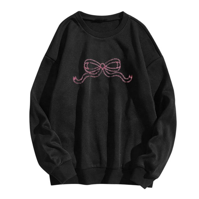 Women's Bow Sweatshirt Long Sleeve Round Neck Sweatshirts
