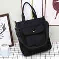 thumbnail image 3 of Stylago Women's Corduroy Tote Bags with Detachable Strap Crossbody Shoulder Purse Button External Pocket Zipper Shopping Handbag Black, 3 of 6