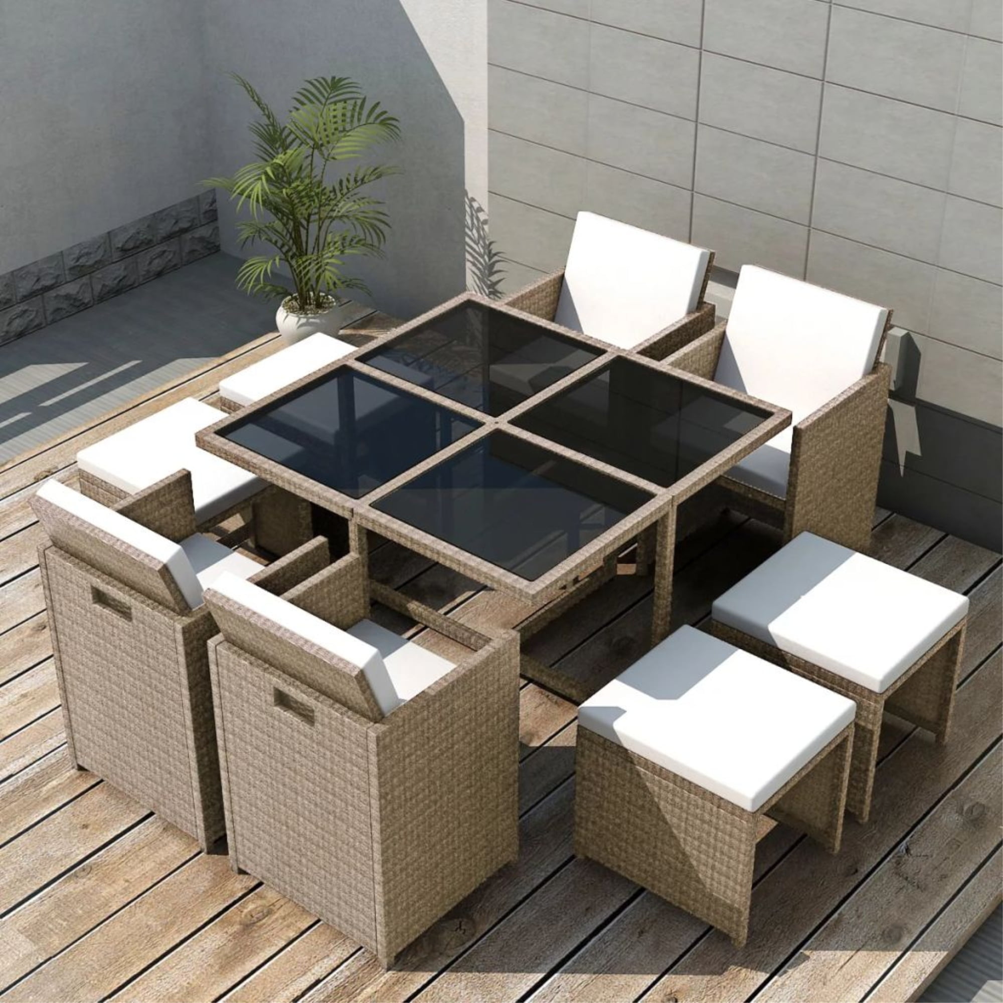 vidaXL Garden Lounge Set with Cushion 9 Pieces Outdoor Patio Balcony Backyard Terrace Sofa Seating Home Furniture Poly Rattan Gray 