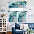 thumbnail image 2 of Marble Texture Kitchen Curtains Valances and Tiers Set of 3 Teal Gold Abstract Curves Impressionist Tier Curtains and Valance with Rod Pocket for Small Windows, 27.5"x36", 2 of 9