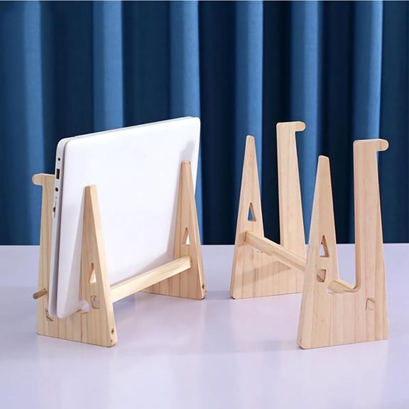 RENACLIPY Adjustable Laptop Stand in Khaki Wood for Ergonomic Desk Setup, Height Boost & Convenient Storage