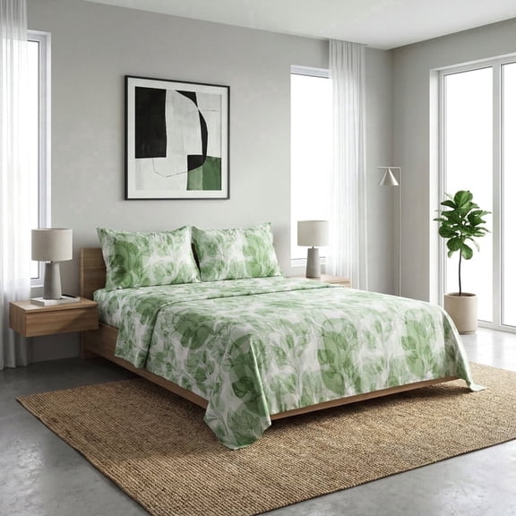 Boho Floral Bed Sheet Set Twin/Queen/King Soft Lightweight Sheets with 15" Deep Pocket Fitted Sheet, All-Around Elastic