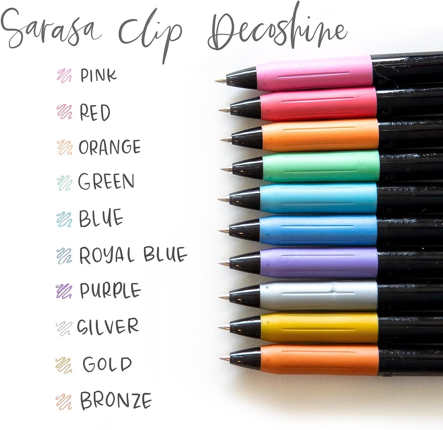 Zebra Pen Sarasa Clip Decoshine Retractable Gel Pen, Fine Point, 0.5mm, Assorted Metallic Gel Ink, 9-Pack, 49009