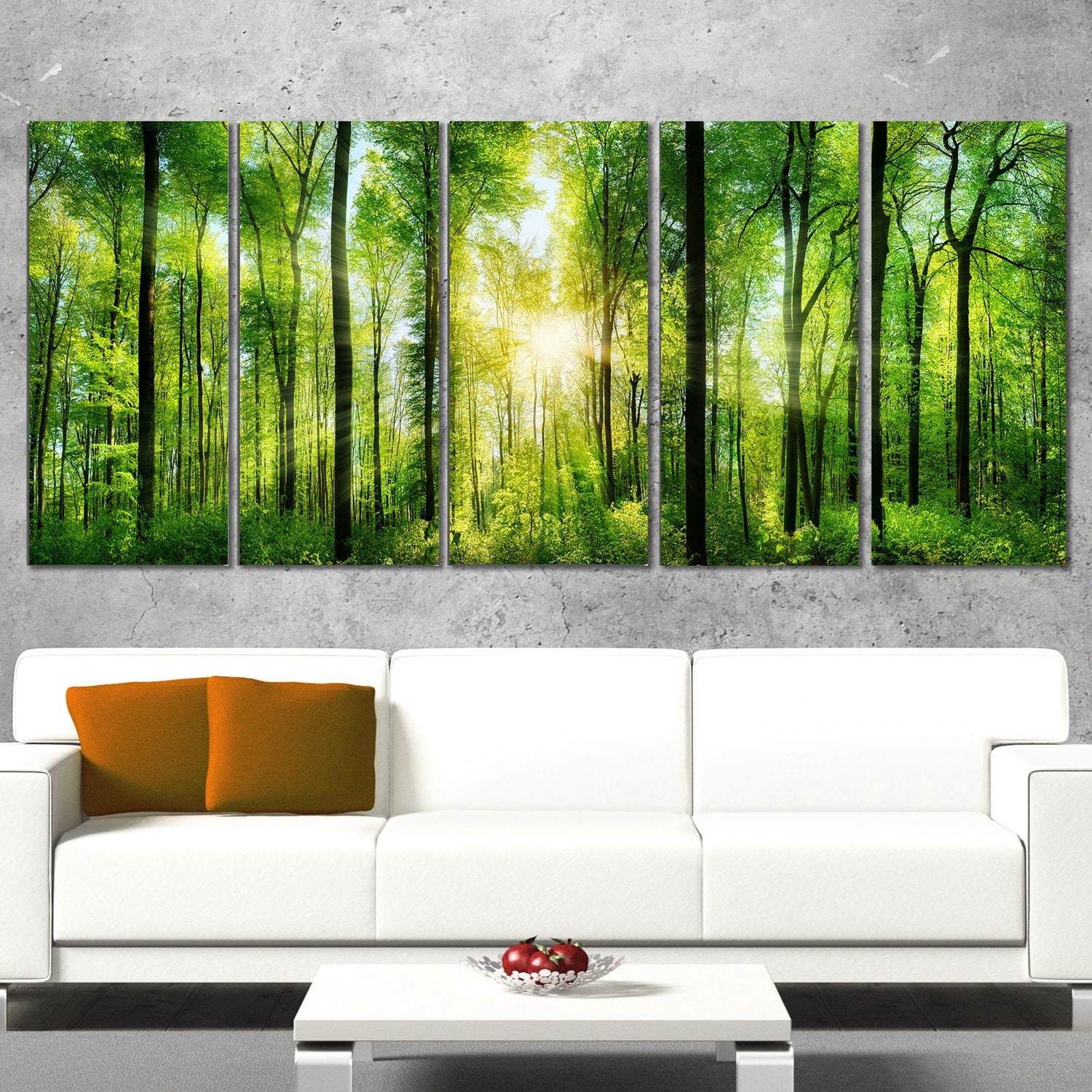Design Art Forest with Rays of Sun Panorama Landscape Canvas Art Print