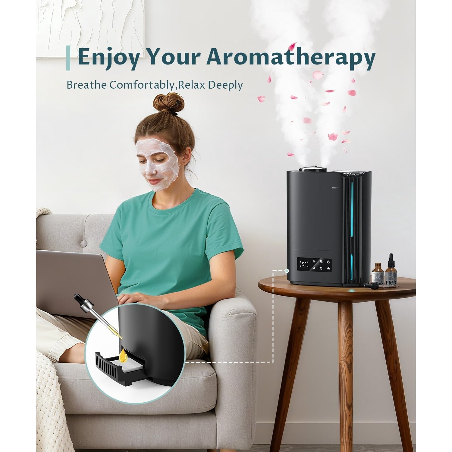6L Humidifiers for Bedroom Large Room & Essential Oil Diffuser, Ultrasonic Top Fill Cool Mist Humidifiers for Baby, Plants, Nursery Last up to 60 Hours, Smart Humidistat Control, Quiet, Black