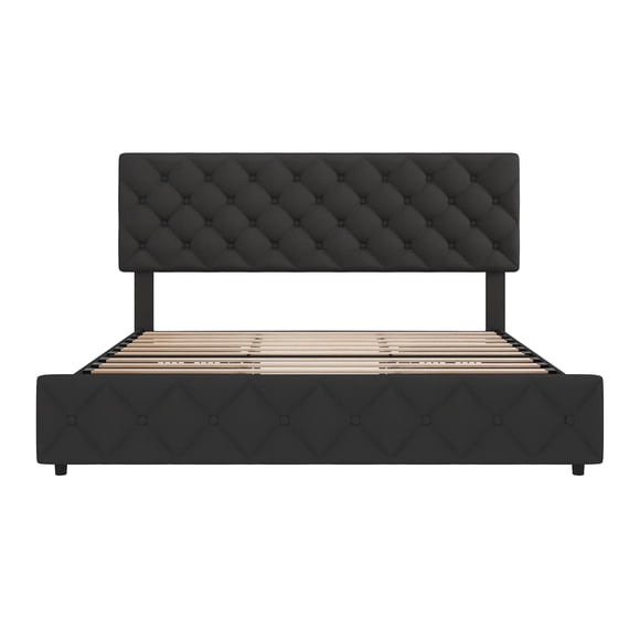 Bingirl Black Queen Bed Frame with Adjustable Headboard and 4 XL Storage Drawers, Upholstered Linen Platform Bed, Modern Furniture with Wood Slat Support, 1000lb Capacity, No Box Spring Needed