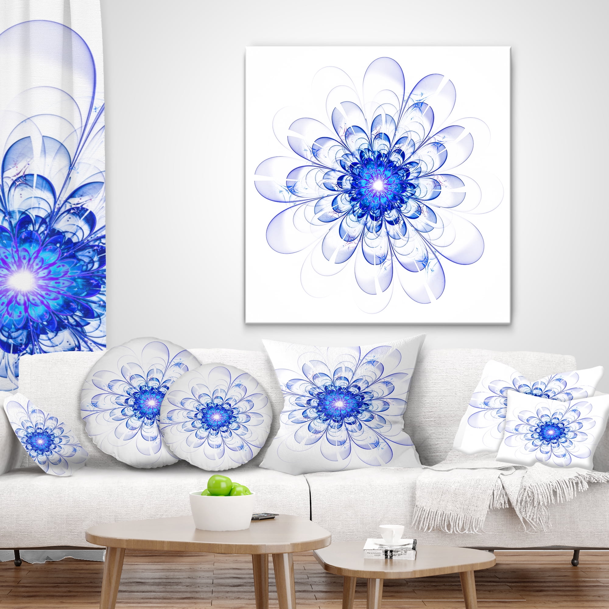 Designart Blue Ideal Fractal Flower Design - Floral Throw Pillow - 18x18