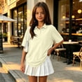 thumbnail image 2 of JULMCOMO Girls Polo Shirts Collared Short Sleeve Split Hem Casual Golf Shirts Kids Summer School Uniform Tops with Chest Pocket Beige 12-13Y, 2 of 6