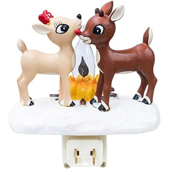 Christmas Reindeer Flickering Nightlight Ornament, Christmas Santa LED Faux Campfire Flicker Flame Holiday Plug Nightlight Decoration