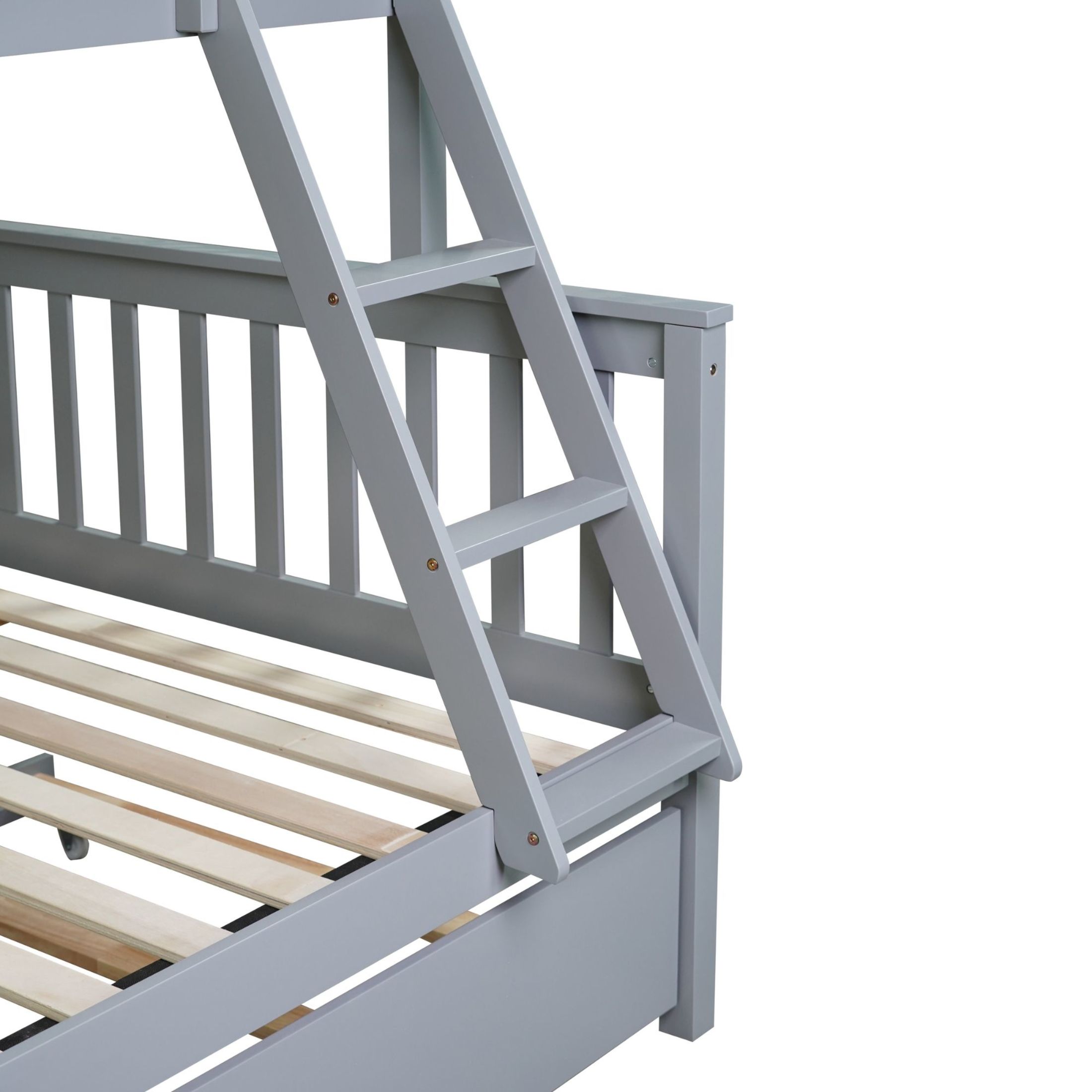 Noble House Twin Over Full Rubber Wood Bunk Bed, Convertible Design with Trundle and Reversible Ladder, Grey