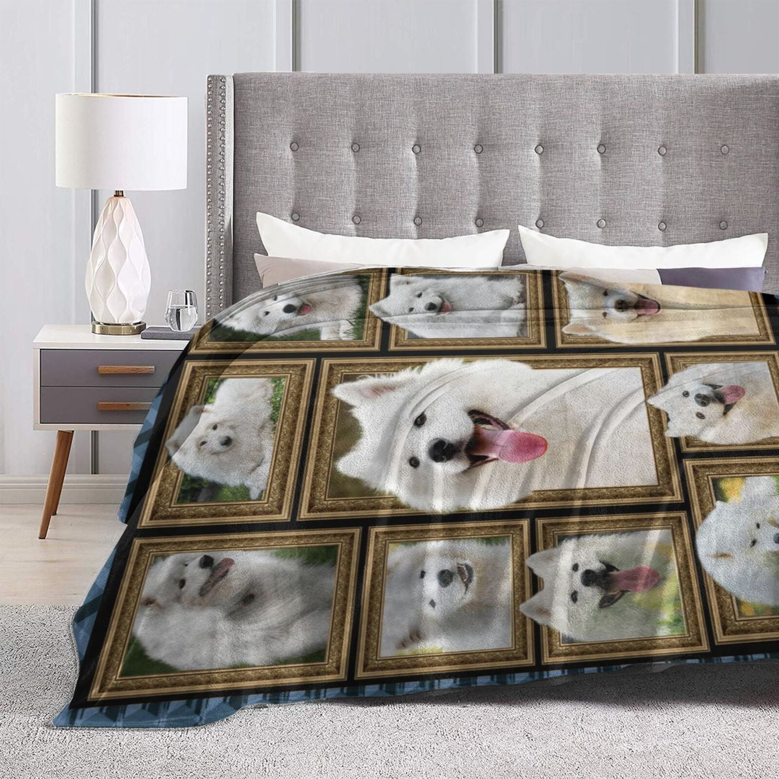 Wijzvio Samoyed Dog Throw Blanket Soft Fuzzy Fleece Blanket For Couch Bed Living Room Decoration 50"X40"