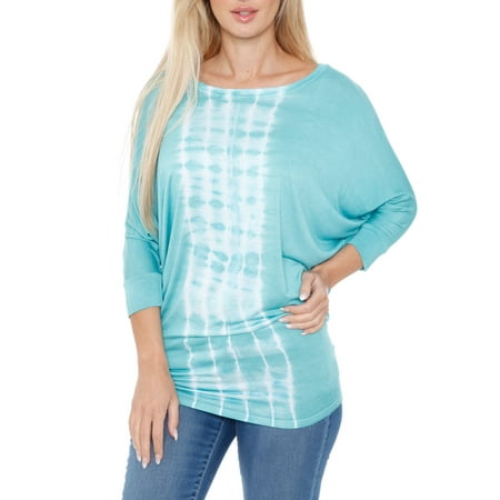 Women's Banded Dolman Tie Dye Stripe Top (Best Shirt And Tie Combinations With Navy Suit)