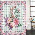 thumbnail image 2 of Easter Bunny Roses Shower Curtain, Waterproof Shower Curtains for Bathroom, Pink Floral Spring Green Buffalo Plaid Washable Fabric Bathtub Curtain Set Bath Decor with 12 Hooks 48"x72", 2 of 8