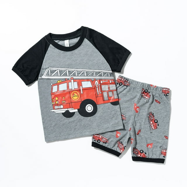 Pyjama pour Enfants Garçons Enfants Tout-Petits Garçons Été Robot Fusée Lune Imprimé Respirant Doux Léger Ensemble de Pyjama Enfants Pjs Gris 3 Ans-4 Ans