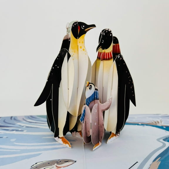 Penguin Family Love 3D Pop Up Greeting Card - 3D Pop Up Card for Birthday, Travel Gift, Handmade Laser Cut Greeting Card, Greeting Card for all Occasions, Congratulations, Birthday, Thank you, Baby, Anniversary