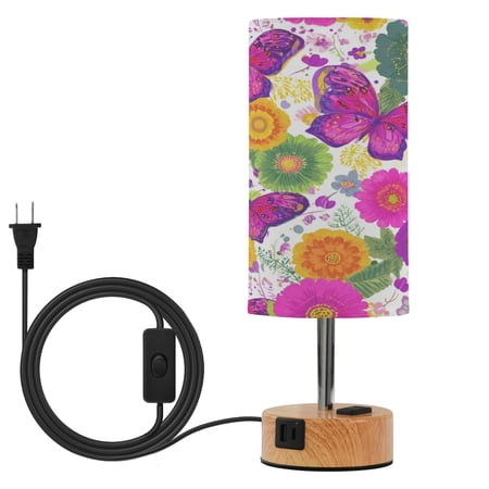 Touch Control Table Lamp with Wood Grain Metal Base 3 Color Temperature Adjustable LED Eye Caring Desk Lamp for Bedroom Study Vibrant Butterflies