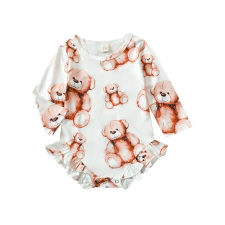 

Canrulo Newborn Infant Baby Girls Boys Bear Print Long Sleeve Crew Neck Ruffle Romper White 18-24 Months