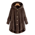 thumbnail image 3 of Womens Winter Jacket Plus Size Button Plush Tops Hooded Loose Cardigan Wool Coat Jacket Pink XXXXXL, 3 of 6