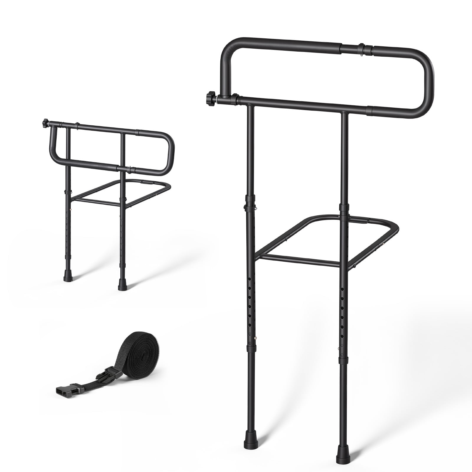 KFFKFF Adjustable Bed Rails for Seniors with Floor Support, Foldable Design, Durable Steel Construction, Compatible with Various Bed Sizes, Supports Up to 300 lbs