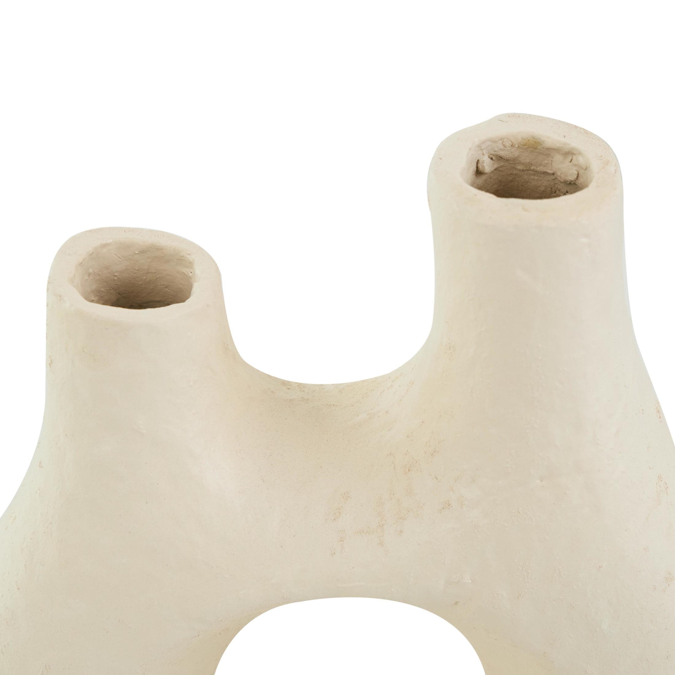 DecMode 12" Abstract Rounded Beige Paper Mache Vase with Double Openings