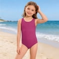 thumbnail image 5 of Grblisyd Girls' One Piece Swimsuit Solid Color Bathing Suits Crew Neck Racerback Swimsuits Size 2-13 Years, 5 of 6