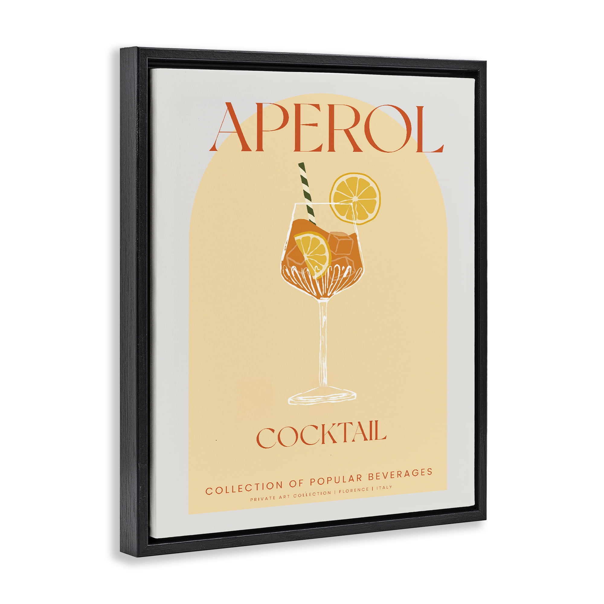 Stylish Retro Aperol Cocktail Black Framed Floater Canvas Wall Art, design by Lil' Rue
