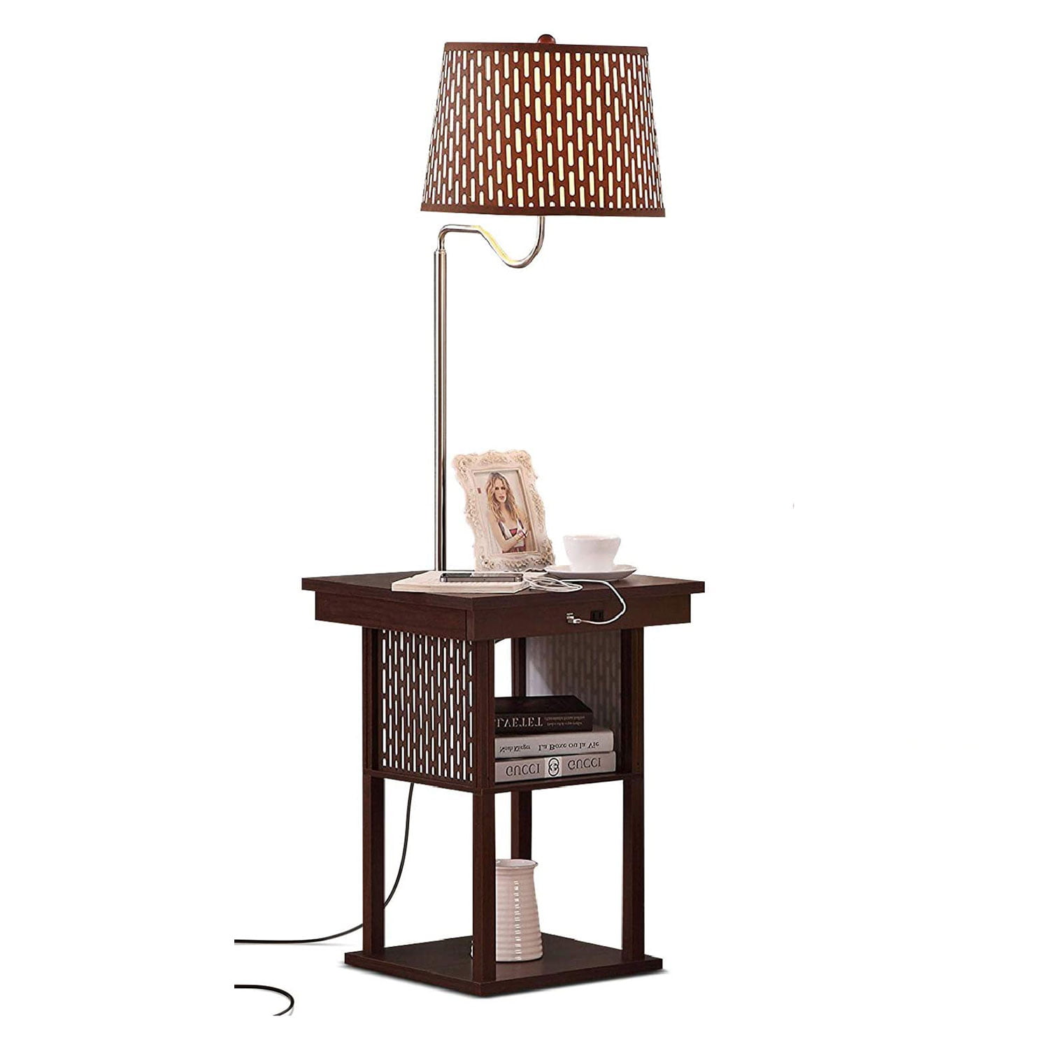 Brightech Madison Nightstand Side Table with Built In Lamp and USB Port