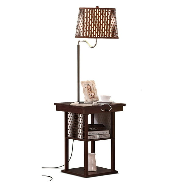 Brightech Madison Nightstand Side Table with Built In Lamp and USB Port, Brown