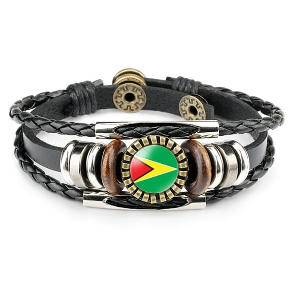 Uijokdef Country Flag Leather Bracelet, Multilayer Black Leather Bracelets (South America )