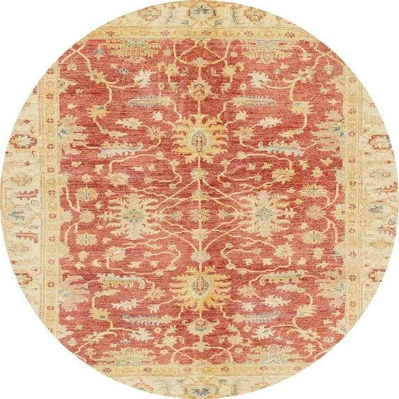 Ahgly Company Machine Washable Indoor Round Abstract Bright Orange Area Rugs, 8' Round