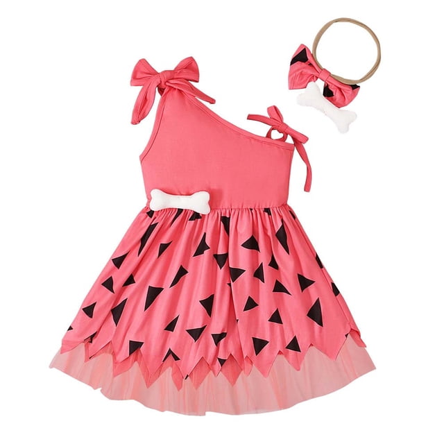 NiSHUIHAN Robe pour Enfants Robe d'Été à Manches pour Bébé Filles Coton Imprimé Écran Col Rond Dentelle Jupe Princesse avec Bandeau Roses 18 Mois