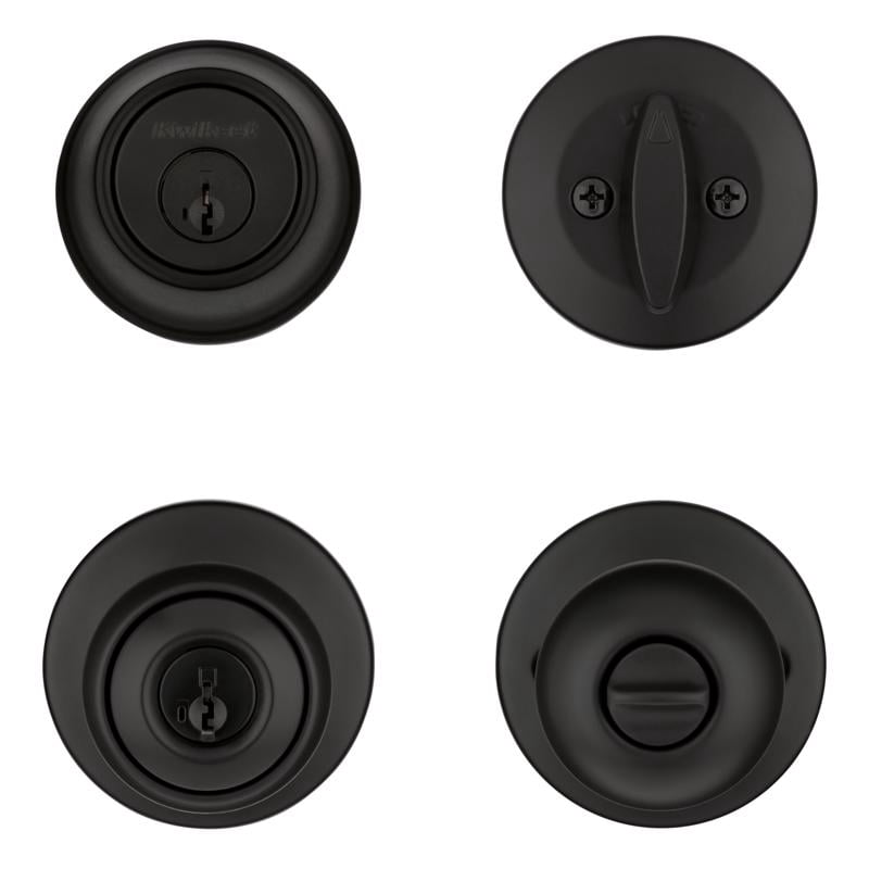 Kwikset Polo Traditional Matte Black Deadbolt and Entry Door Knob 1-3/4 in.