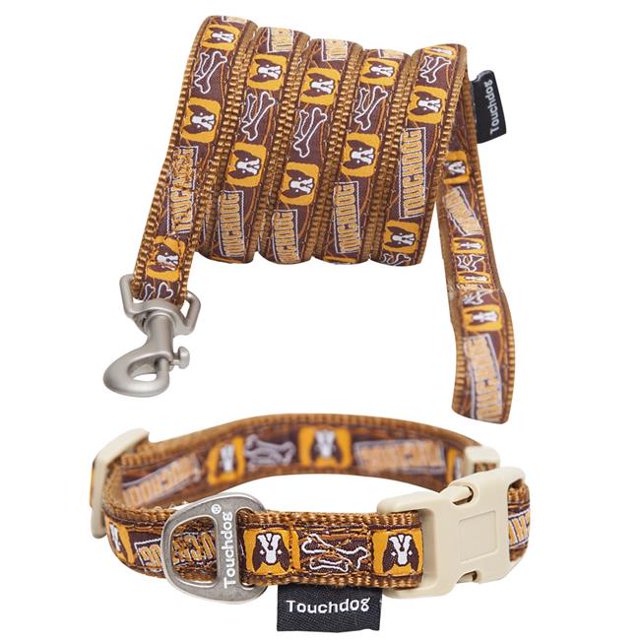 Touchdog CLSH1BRMD Caliber Designer Embroidered Fashion Pet Dog Leash & Collar Combination, Brown Pattern - Medium