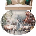 thumbnail image 2 of Christmas Elk, Round Area Rug 5 FT, Non Slip Bedroom Area Rug, Forest Winter Snowy Deer Tree Washable Soft Circular Carpet Non-Shedding Floor Mat for Kitchen Dining Room Foyer Balcony Dorm, 2 of 9