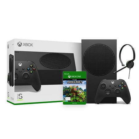Microsoft Xbox Series S 1TB Black Console and Wireless Controller Bundle with Minecraft Full Game and Mytrix Chat Headset - 2023 New Xbox Console