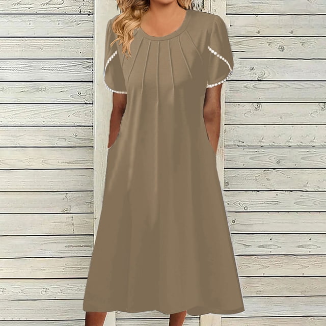Lenago Summer Plus Size Summer Dresses Mode Femmes Décontracté Aguichant Col en V Imprimé Summer Manches Courtes Poches Robe Fête Plage Dresses en Liquidation