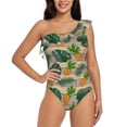 thumbnail image 2 of Yiaed Pineapples Palm Leaves Print Women One Piece Swimsuits Tummy Control One Shoulder Bathing Suits Pattern Ruffle Swimwear-XX-Large, 2 of 8