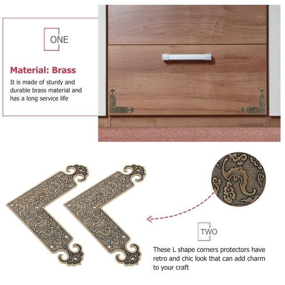 BESTOYARD 2Pcs L Corner Guards Brass Material for Cabinets Tables with Chic Retro Style