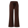 thumbnail image 5 of Brown Sweatpants Women Casual Solid Cotton Linen Elastic Waist Drawstring Long Wide Leg Pants, 5 of 6
