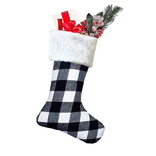 Calcetines navideños de felpa a cuadros para decoración de fiesta de Navidad en familia