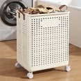 thumbnail image 4 of solautey Rolling Plastic Collapsible Laundry Basket Cube Storage Bin Box Organizer with Wheels Handle Durable Ventilated Foldable Hamper for Bedroom Dirty Clothes Large Capacity, 4 of 7