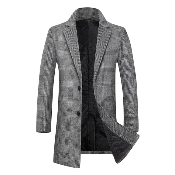 guisaled Men's Trench Coat Single Breasted Slim Fit Business Long Overcoat Notched Collar Winter Business Casual Quilted Pea Coats