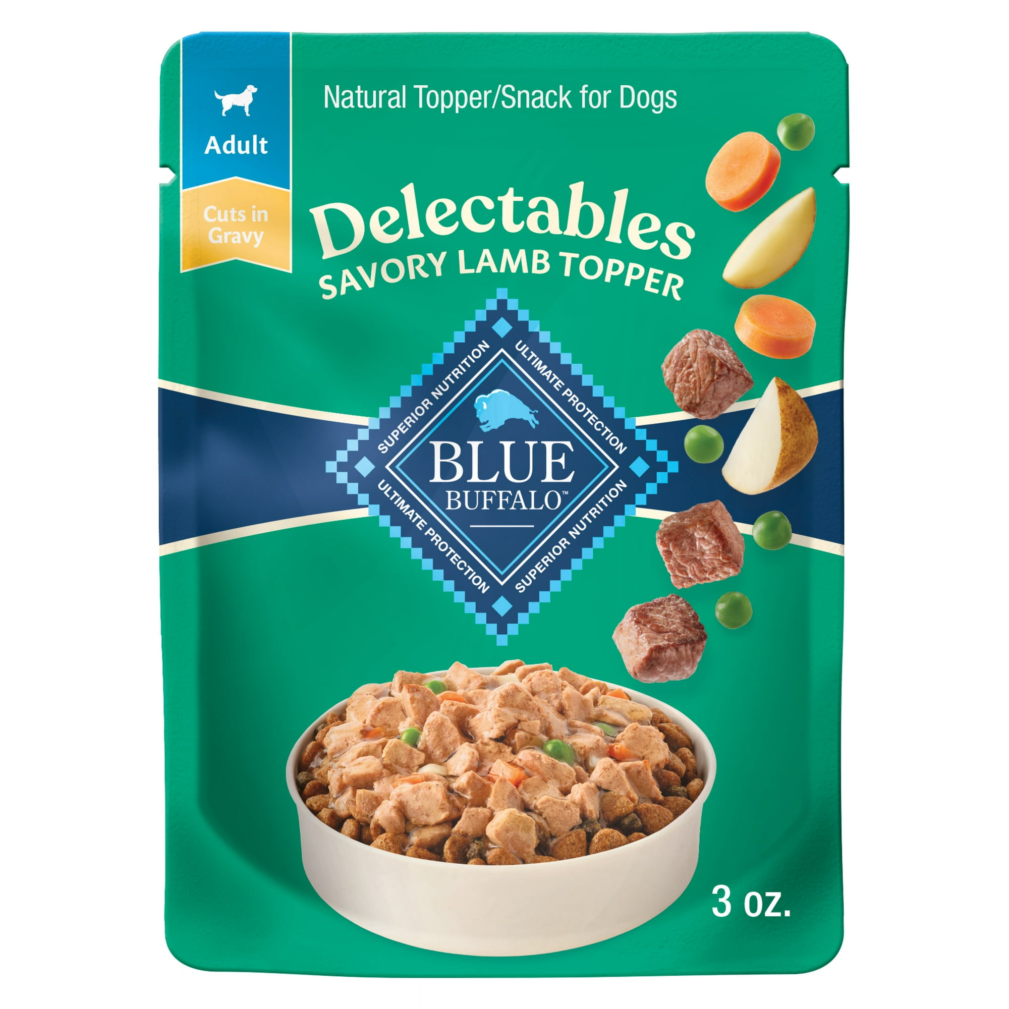 Blue Buffalo Delectables Natural Wet Dog Food Topper, Lamb Dinner 3oz