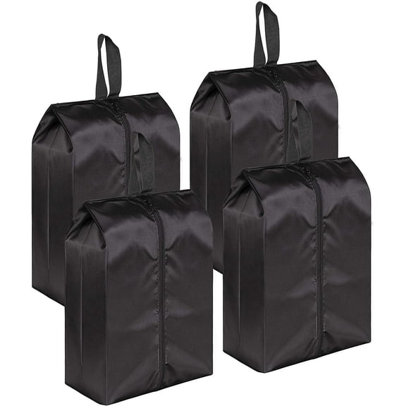 Portable Nylon Travel Shoe Bags with Zipper Closure (Pack 4, Black)