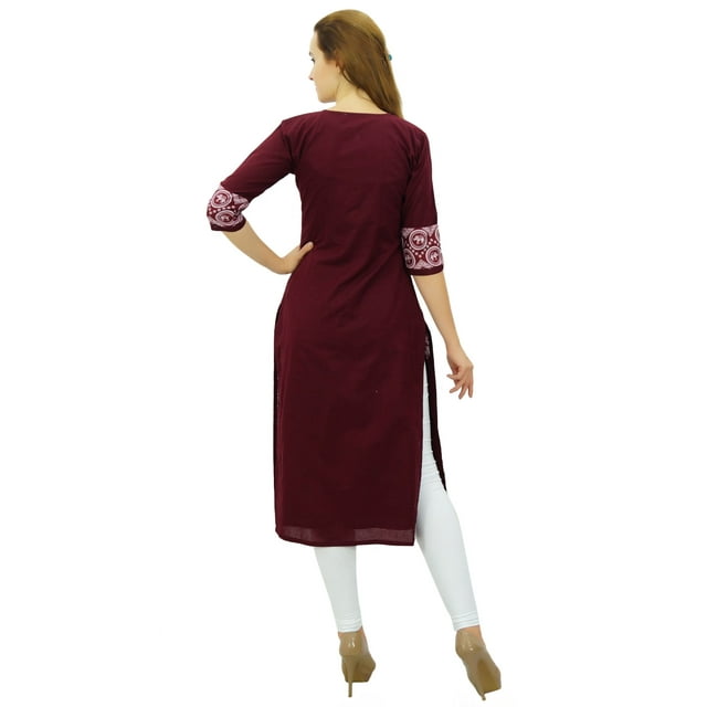 Phagun Kurta Droite Bordeaux pour Femmes, Manches 3/4, Kurti Décontractée Imprimée-14