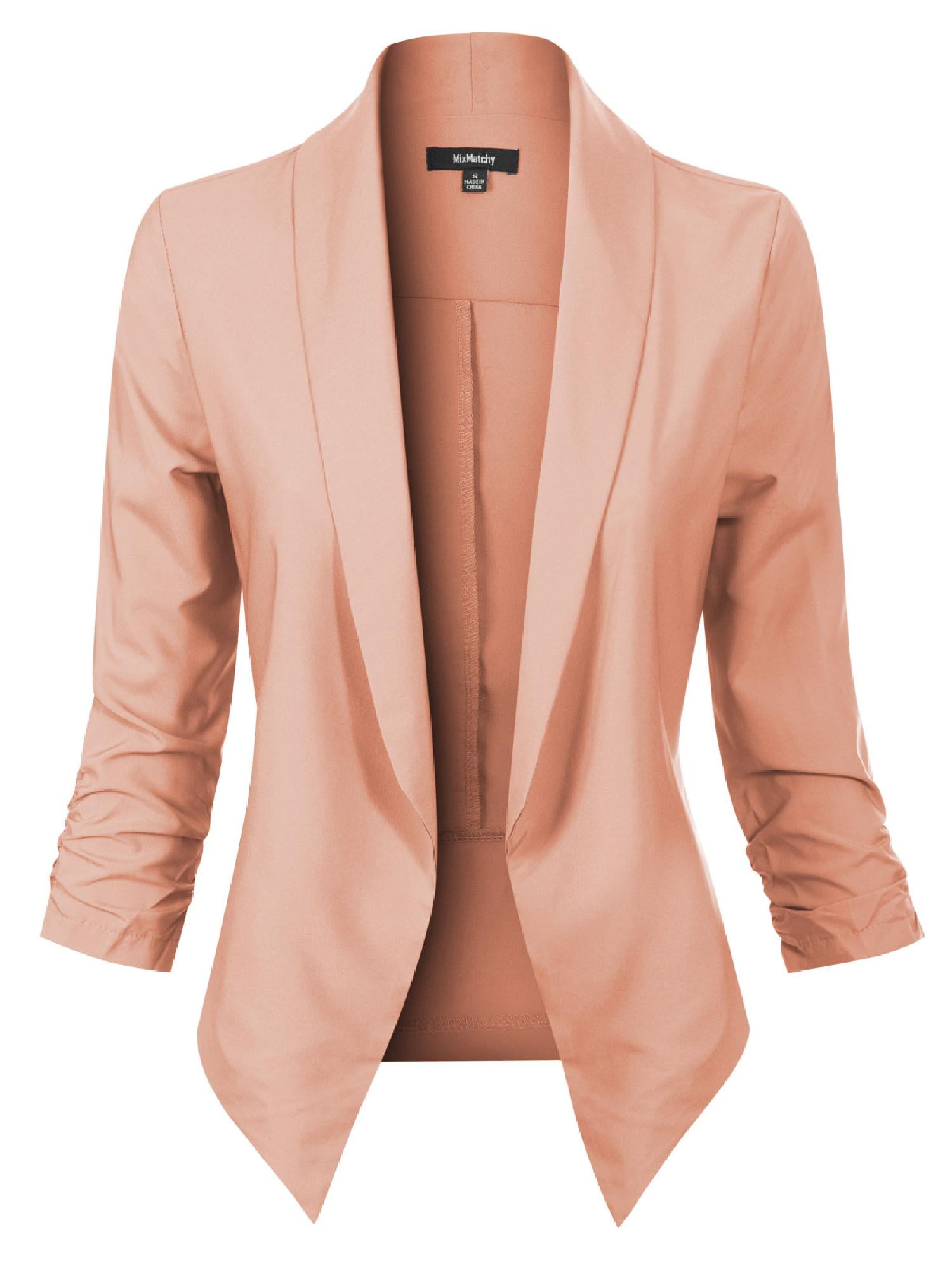 MixMatchy Women's Solid Open Front 3/4 Sleeve Formal Style Blazer ...