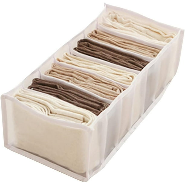 Organizador de cajones para jeans, separador de cajones de ropa lavable y plegable, caja de almacenamiento transpirable con compartimento para jeans (blanco, 17x36x12 7 compartimentos)